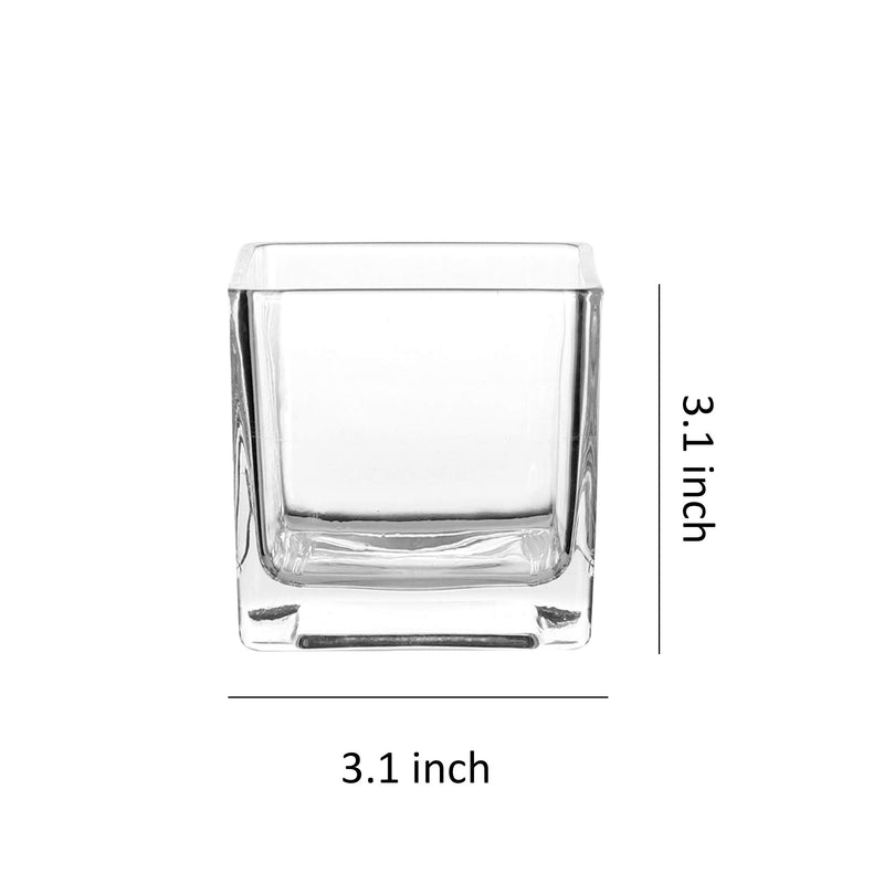 3" Square Glass Vase, Candle Holder, 12 Pack Clear Cube Centerpiece (12, 3 Inch