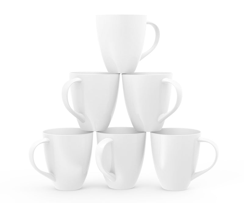 Set of 6 Large-sized 16 Ounce Ceramic Coffee Mugs (White