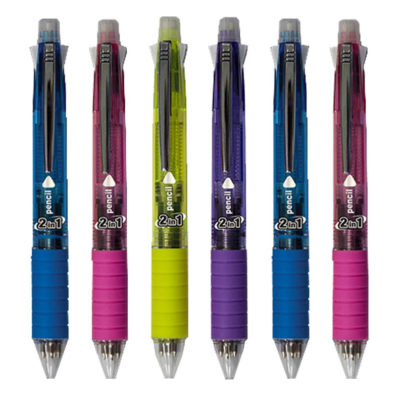 Kicko 2-in-1 Mechanical Pencil With Colored Pen - 6 Pack - Clutch Pencil with Fine