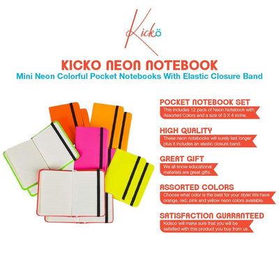 Kicko Neon Notebook - Assorted 3 Inches by 4 Inches Mini Neon Colorful Pocket Notebooks