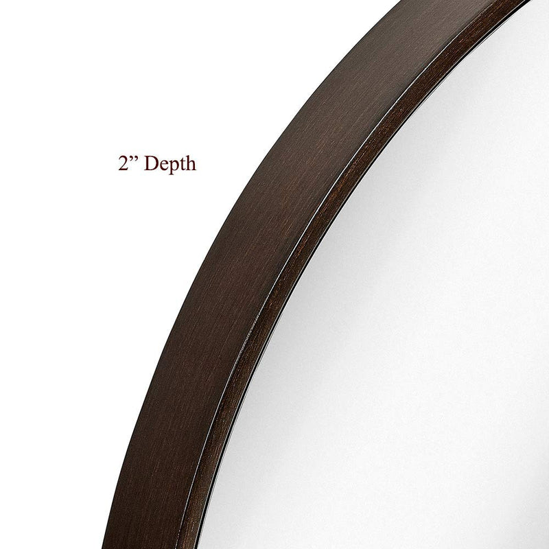 Hamilton Hills Clean Large Modern Wenge Wood 24" Circle Frame Wall Mirror | Contemporary