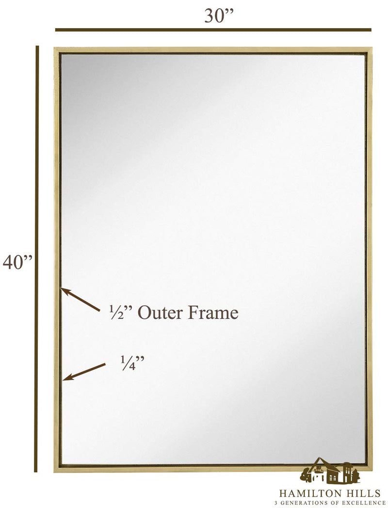 Hamilton Hills Clean Large Modern Gold Leaf Frame Wall Mirror | 30" x 40" Contemporary