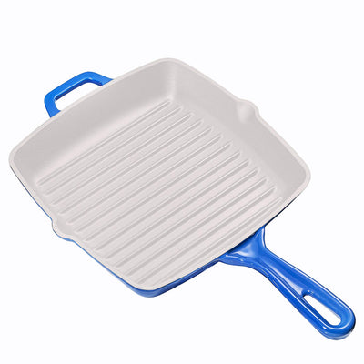 Enameled Cast Iron 10 Inch Square Cast Iron Grill Pan Skillet Grill Pan with Easy Grease