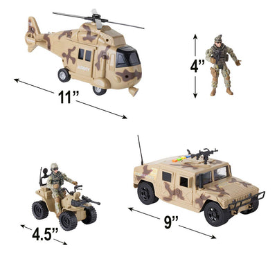 Military Action Figures and Vehicles Set - Army Helicopter Toy, Military Truck, Army