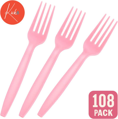 Kicko Pastel Pink Premium Forks - 108 Pack - for Party Favors, Catering Events, Parties