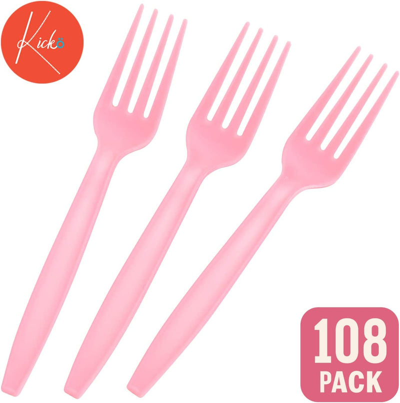 Kicko Pastel Pink Premium Forks - 108 Pack - for Party Favors, Catering Events, Parties