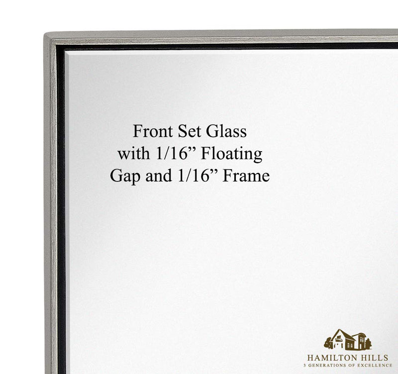 Contemporary Brushed Metal Wall Mirror | Glass Panel Black Framed Squared Corner Deep