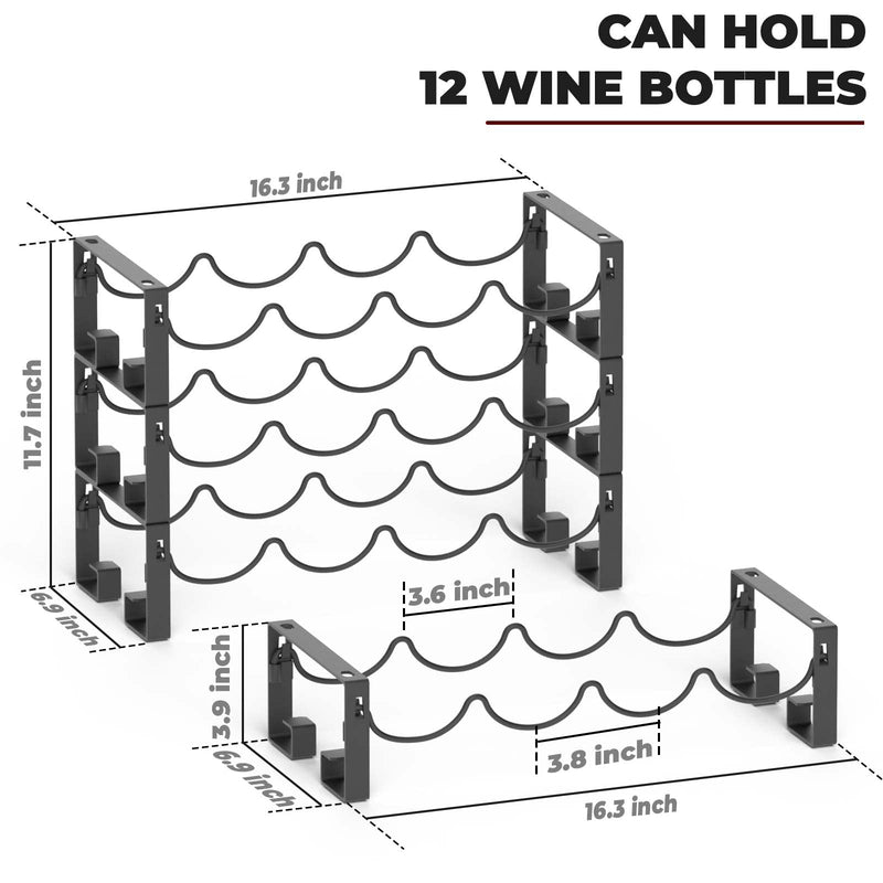 3 Tier Stackable Wine Rack Countertop, Wine Bottle Holder For 12 Bottles, Wine