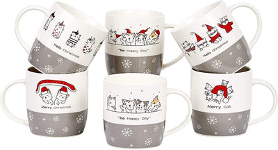 Christmas Coffee Mug Set Set of 6 Large-sized 14 Ounce Valentine Day Gifts Cats Theme