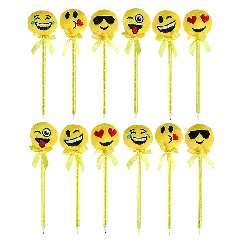 Emoticon Pens - 12 Pack - 8.5 Inch Smiling Characters Ballpen with Stylish Ribbon