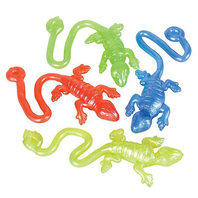 Kicko Rubber Sticky Lizard - 12 Pack - Stretches Up To 4 FT - Assorted Elastic Reptile