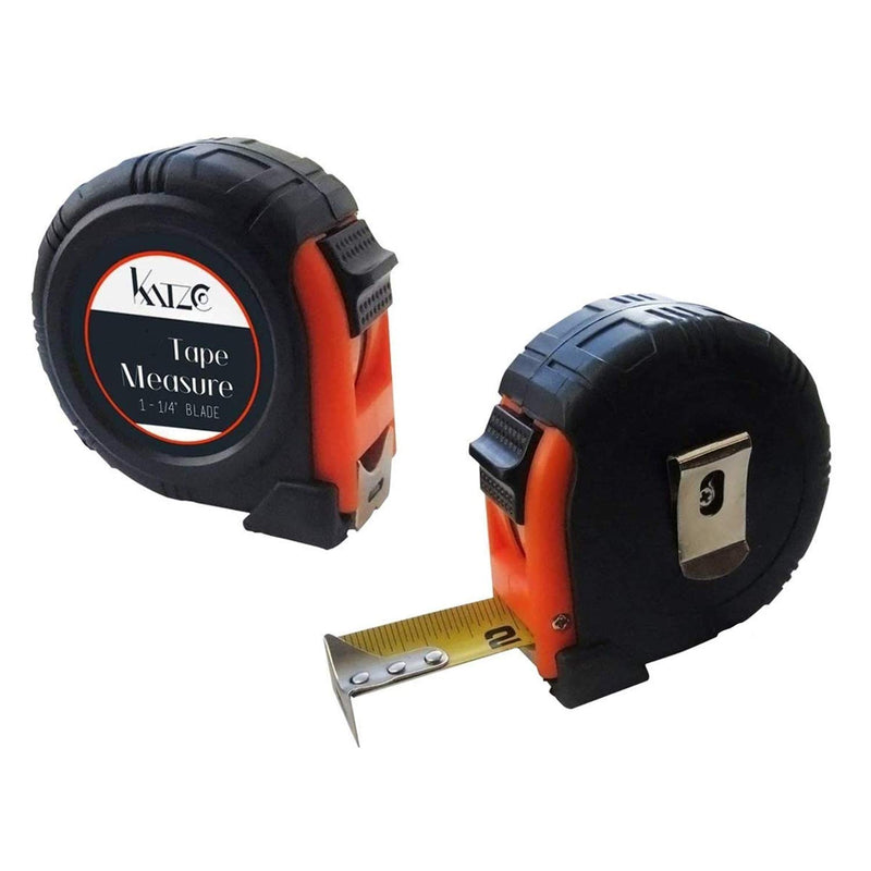 Katzco Retractable Tape Measure - 2 Pack, 25 Feet Long - Durable and Heavy-Duty Tape