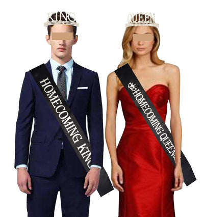 King's and Queen's Royal Crowns Silver, King and Queen Satin Sash, Homecoming Party Prom