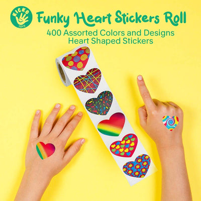 Kicko Funky Heart Stickers Roll - 4 Rolls - Colorful Assorted Design Heart-Shape Stickers