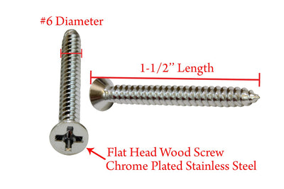 6 X 1/2'' Chrome Coated Stainless Flat Head Phillips Wood Screw, (100 pc), 18-8 (304