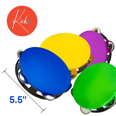 Kicko Set of 4 Plastic Neon Tambourine - 5.5 Inch Colorful Assorted Pieces of Musical