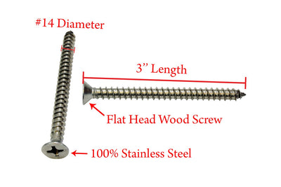 #14 X 3'' Stainless Flat Head Phillips Wood Screw, (25 pc), 18-8 (304) Stainless Steel Screws by Bolt Dropper