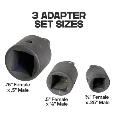 Katzco Impact Adapter and Reducer Set - 3 Pieces - Durable Impact Socket - for Home