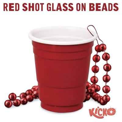 Kicko Red Shot Glass with Bead Necklace - Reusable Plastic Cups for Party Drinks