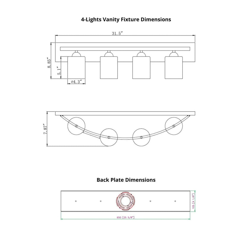 Vanity Bath Light Bar Interior Lighting Fixture (Oil Rubbed Bronze, 4 Lights