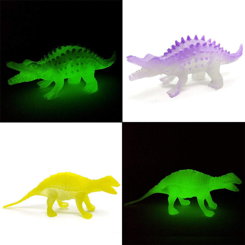 Kicko Glow in The Dark Dinosaurs - 12 Pack - Assorted Jurassic Toy Figure Collection