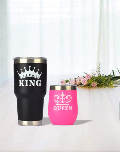 King & Queen Tumbler Set, King Queen Glass, King and Queen Cups for Couples, Couple