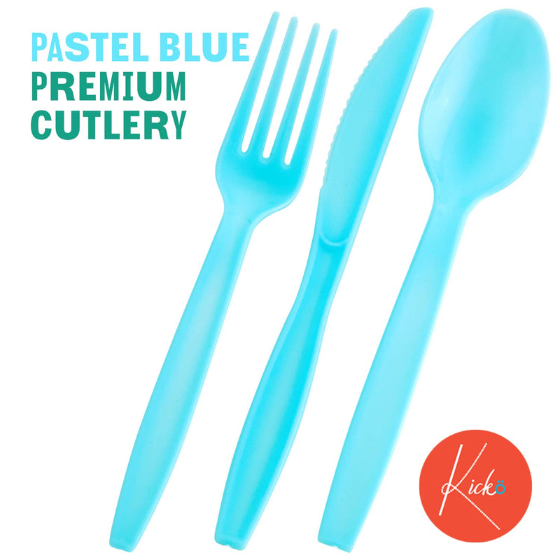 Kicko Pastel Blue Premium Cutlery - 108 Pieces - Plasticware for Birthday Parties