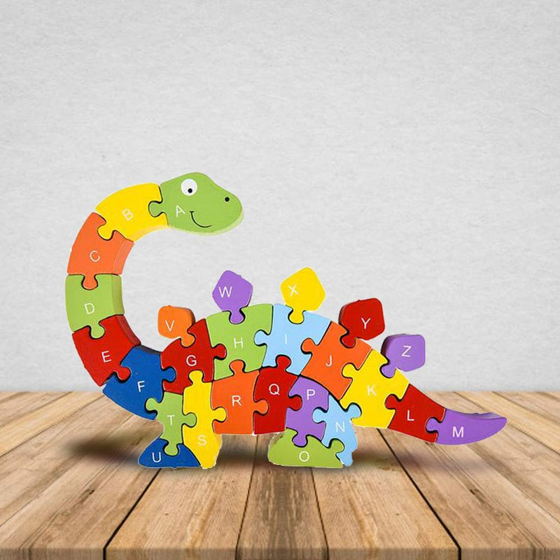 Kicko Wooden Dinosaur Letter Puzzle - Multi-Color, Educational 26 Puzzle Piece in Wooden