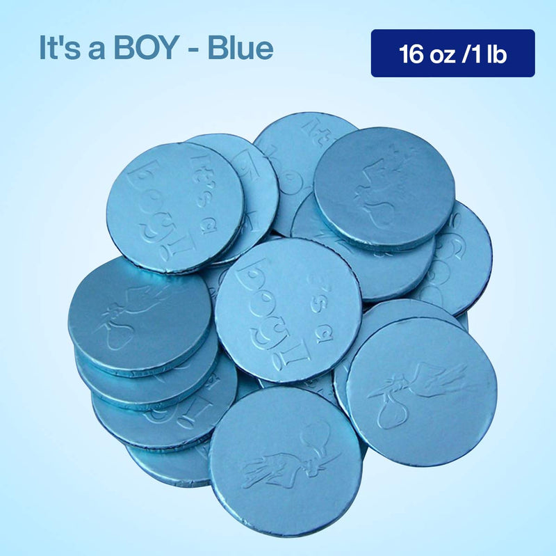 Kicko Blue Its A Boy Milk Chocolate Coins - 1 Pound of 1.5 Inch Gender Reveal Foil