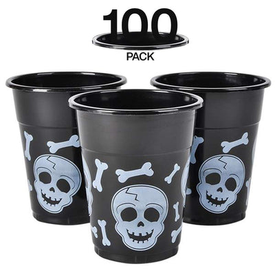 Kicko Skull and Bones Party Cups - 100 Pack - Disposable Drink Cups for Kids and Adults