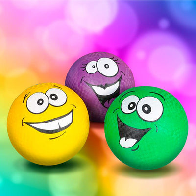 Kicko Silly Face Ball - Pack of 3 8.5 Inch Colored Playground Balls with Funny Face Design