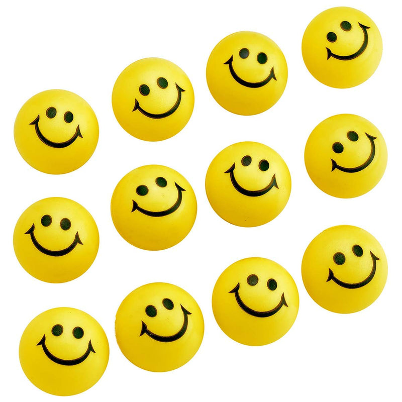 Kicko Yellow Smile Face Stress Balls - Pack of 12 2 Inch Goofy Squeeze Balls for Stress