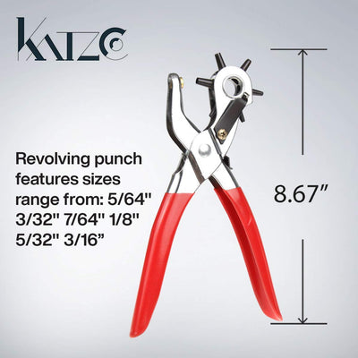 Katzco Heavy Duty Leather Hole Punch Tool  Revolving for Quick Size Adjustment Plier