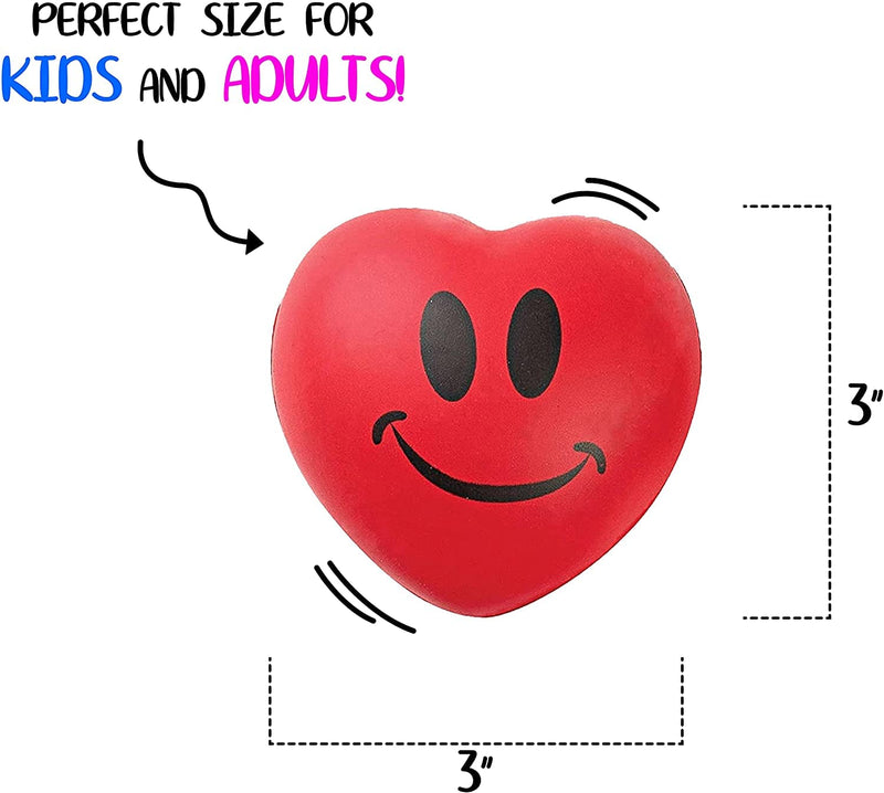 Heart Stress Balls - Valentines Day Red Hearts 3" Smile Face Squeeze Stress