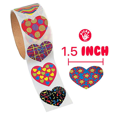 Kicko Funky Heart Stickers Roll - 4 Rolls - Colorful Assorted Design Heart-Shape Stickers