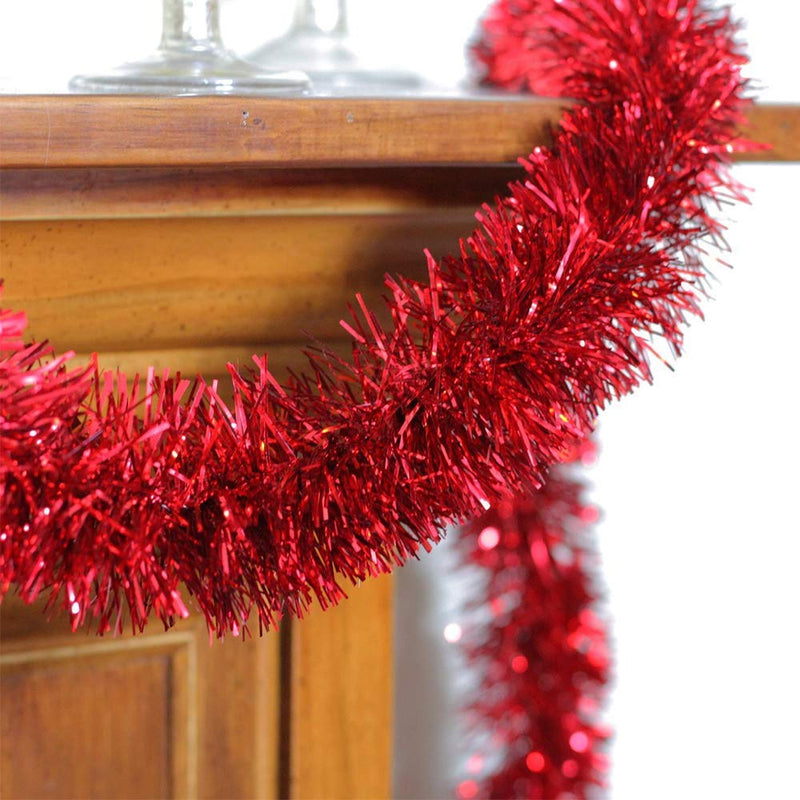 Kicko Tinsel Garland - 2.4 inches x 30 Foot Long Glittery Wreath in Metallic Red Color