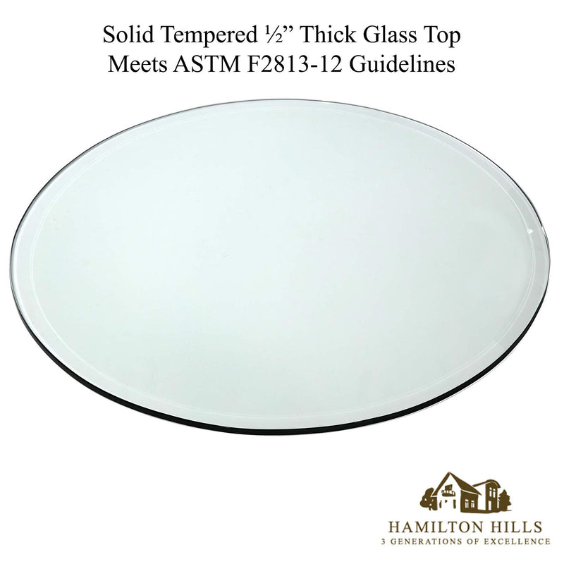 24 Inch Beveled Glass Table Top | 1/2" Thick Tempered Polished Edge | 24" Diameter 1"