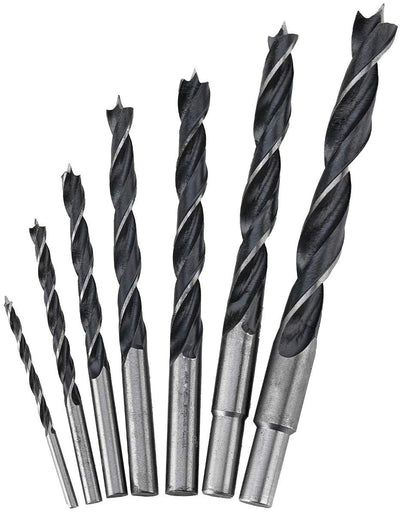 Katzco Brad Point Drill Bit Set - 7 Pieces - 1/8 to 1/2 Inch Diameters - for Bench, Hand