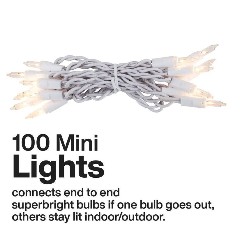 Kicko Christmas Light - 100 Count Clear Incandescent Light on White Wire for Christmas