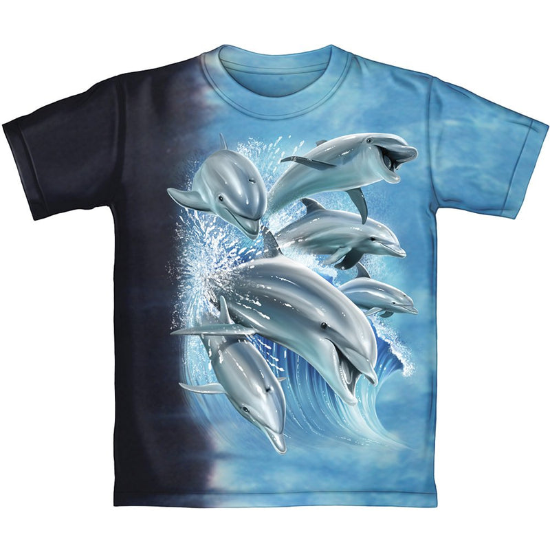 Dolphins Surfing Blue Youth Tee Shirt (Kids Medium