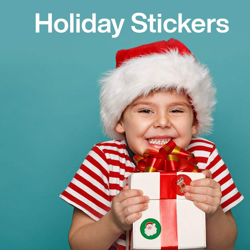 Kicko Holiday Stickers Roll for Kids - Gingerbread Man, Santa, Snowflakes, Penguin, Candy