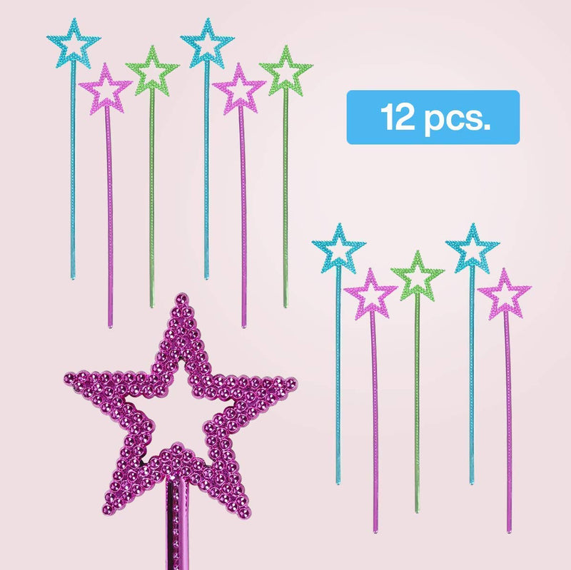 Kicko Shiny Star Wands - 12 Pack - Premium Metallic Scepters for Toddlers and Kids -