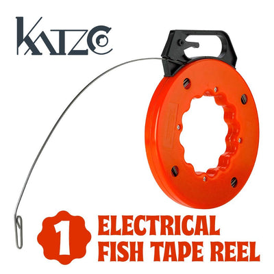 Katzco Electrical Fish Tape Reel - 50 Feet Reach - Impact Case for Electricians, Pull