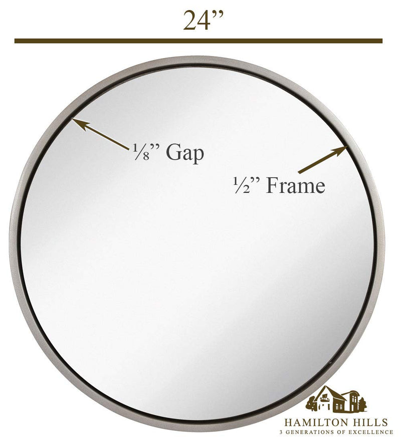 Hamilton Hills 24" Floating Antiqued Silver Circle Mirror for Entrances Bathrooms or Over