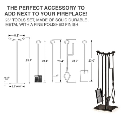 FLAMELY 25" 4-Piece Fireplace Tools Set - Poker, Shovel, Tongs & Brush. Easy to Assemble