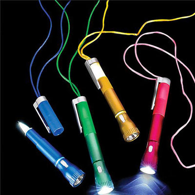 Kicko Light-Up Pen with Necklace - 12 Pack - Assorted Color - Flashlight and Pen