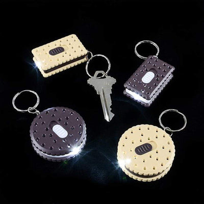 Kicko 1.75 Inch Cookie Keychain Flashlight - 12-Pack Assorted Shapes and Colors Sandwich