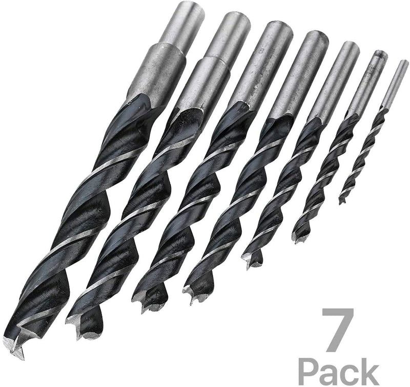 Katzco Brad Point Drill Bit Set - 7 Pieces - 1/8 to 1/2 Inch Diameters - for Bench, Hand