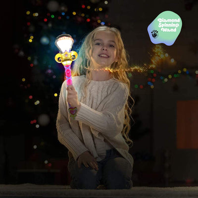 Kicko Light Up Magic Princess Wand - 14 Inch - 1 Pack - LED Spinning Diamond Magic Scepter