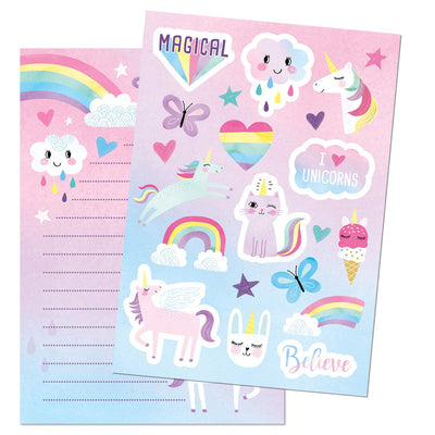 Jewelkeeper Rainbow Unicorn Design Writing Kit with Gold Foil, Girls Stationery Paper